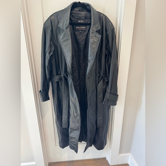 Women’s Wilsons Leather Trench Coat. SZ L Black y2k - Picture 1 of 7